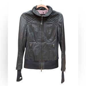 Mackage Black Leather Jacket with Quilted Shoulders